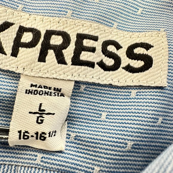 Express Extra Slim Fit 100% Cotton Dress Shirt, Size 16/16.5, Light Blue/White - Picture 5 of 9